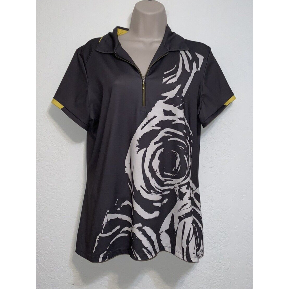 Nancy‎ Lopez Womens Desert Dry Gray Short Sleeve 1/4 Zip T Shirt Size L